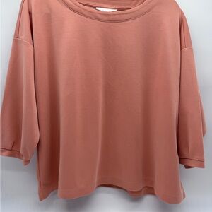 Pure‎ Jill Sand-Washed Piqué Relaxed-Sleeve Top Soft Apricot, Size Large Petite
